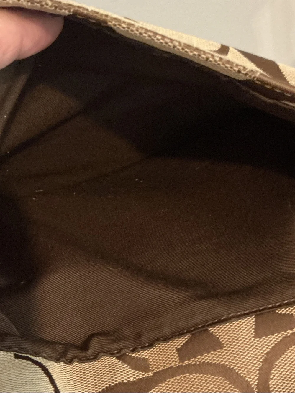 Coach Brown Signature Canvas Crossbody Bag with Dark Brown Trim
